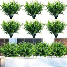 10 Pack Artificial Boxwood Stems for Outdoors Fake Greenery Plastic Faux Plants