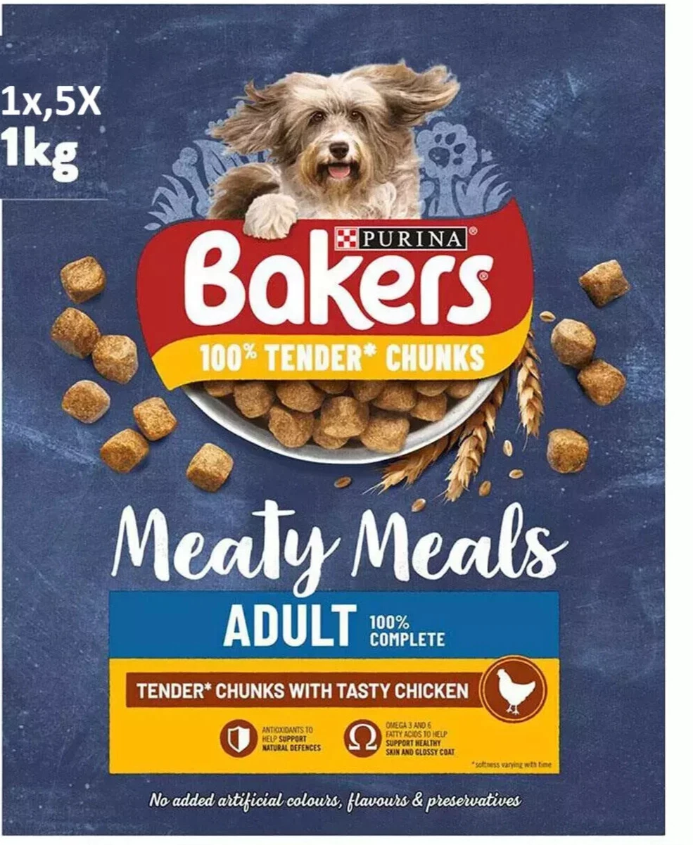 Bakers Dry Dog Food Meaty Meals Tender Chunks Tasty Chicken,Pack of 5, total5kg