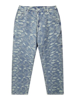 OEYES NWT MENS EMBROIDERY PAISLEY PRINT WIDE LEG JEANS SIZE M