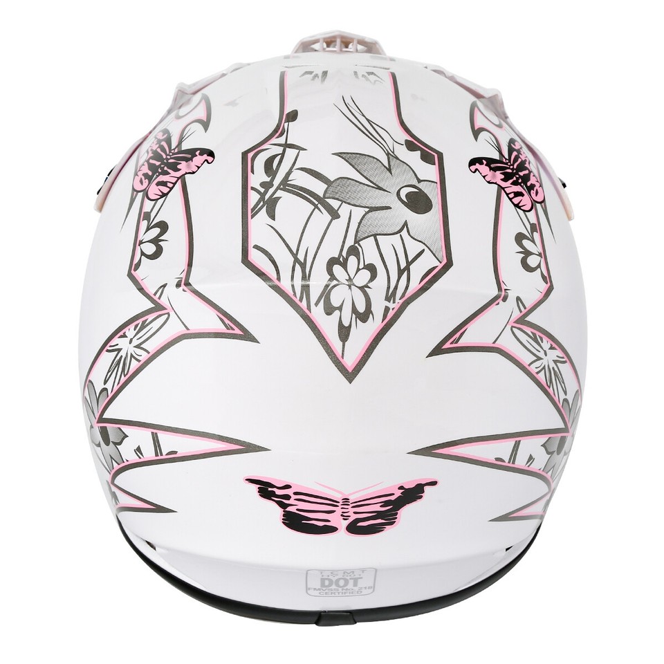 Youth Pink Butterfly Dirt Bike Helmet With Goggles & Gloves - DOT Approved Motocross ATV MX Helmet S-XL