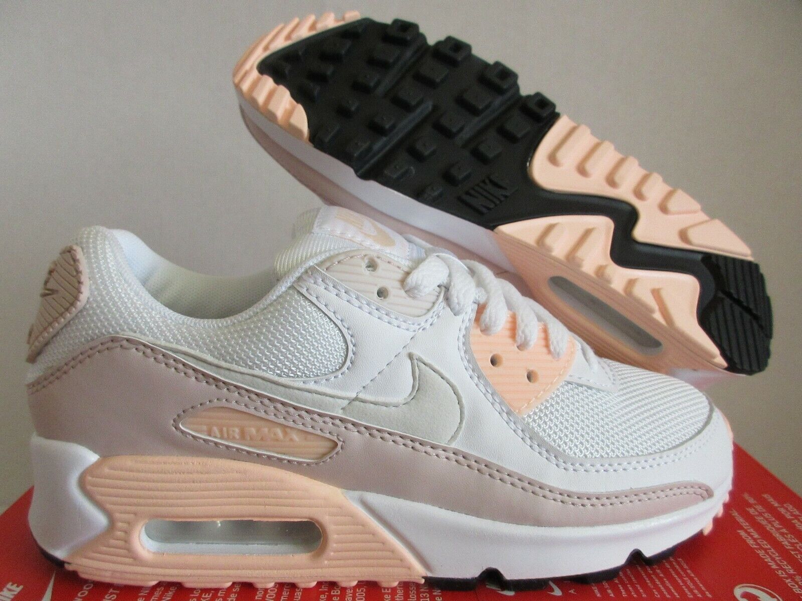 WMNS NIKE AIR MAX 90 WHITE-PLATINUM TINT PINK SZ 5.5 [CT1030-101]