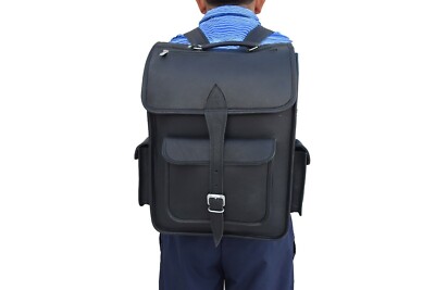 16 In Black Leather Backpack Shoulder Bag Office Laptop Rucksack School Handbags