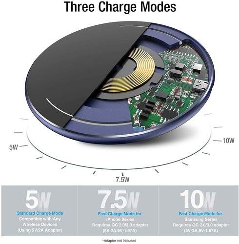 TOZO W1 Wireless Charger Aluminum Fast Charging Pad with USB-C Cable Universal - Picture 52 of 73