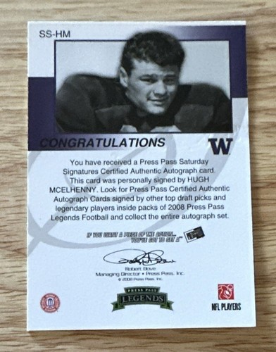 2008 Hugh McElhenny Press Pass Legends Saturday Signatures autograph SS-HM Auto - Picture 2 of 2