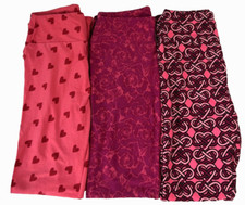 LuLaRoe Leggings Lot of 3 Pink Red Hearts Valentines Day OS One Size Women LL7M