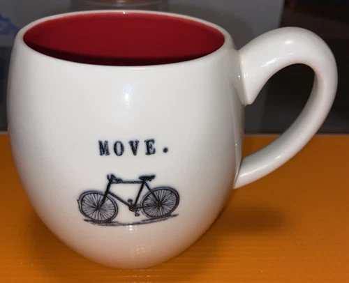 Vintage Rae Dunn Magenta Exclusive MOVE Bicycle Bike Coffee Mug Rare Red Int. ++