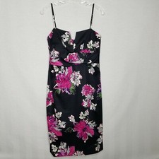 Donna Ricco Women's Black Floral Shift Dress Spaghetti Strap Size M R211P