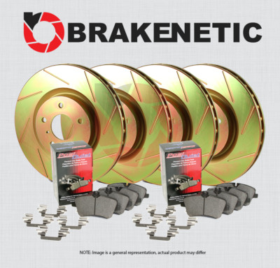 F&R BRAKENETIC Sport Slotted Brake Disc Rotors + Quiet Pads BSK81373