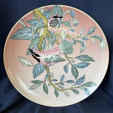 Vintage Toyo Macau Pink&Blue Cloisonne Style Birds & Branches 8” Plate VeryNice!