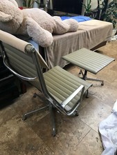 Herman Miller Eames Aluminum Group Lounge Chair and Ottoman olive Leather