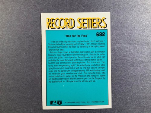 1992 Fleer #682 Nolan Ryan Excellent - 第 2/2 張圖片