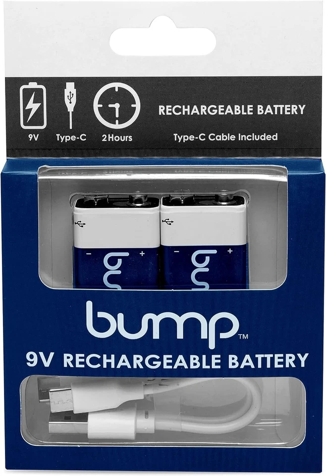Paquete de 2 baterías recargables de iones de litio de 9 voltios 650 mAh con tope de cable tipo USB-C Foto 2 de 4