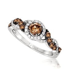 LeVian 14K White Gold Cocktail Ring with 0.74 ct. White and Brown Diamond Size 7