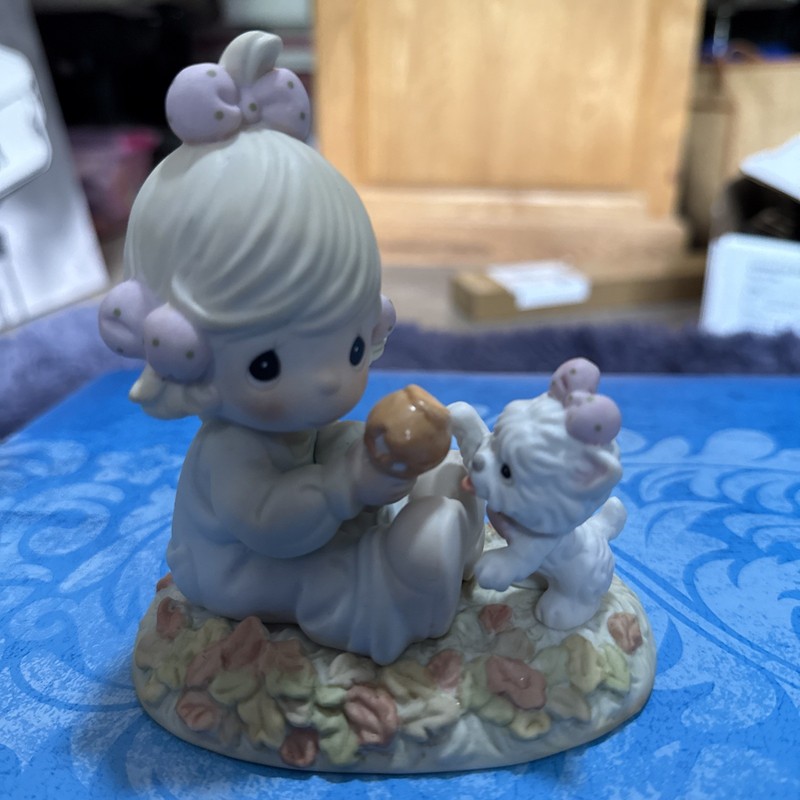 Precious Moments "I'm Gonna Stick With You" Porcelain Figurine Girl dog 2004