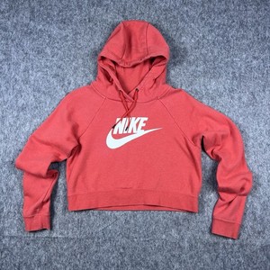 nike mini swoosh oversized cropped red zip through hoodie