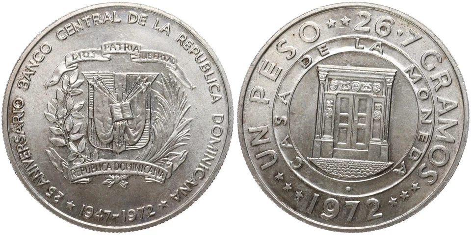 République Dominicaine 1 Poids 1972 Zentralbank Argent 0.900 26.7g Ø 38mm Km #34 - Photo 1/1
