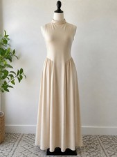SHEIN Beige Sleeveless Mock Neck Maxi Knit Dress M Polyester Elastane