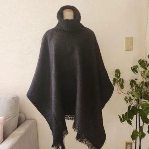 Altea Cape Poncho Noir avec Bordure Fourrure Femme Neuf Acrylique Mohair 150cm