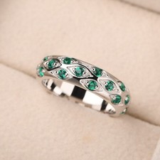 925 Sterling Silver 2CT Emerald Lab Created Cocktail Band Ring Birthday Gift