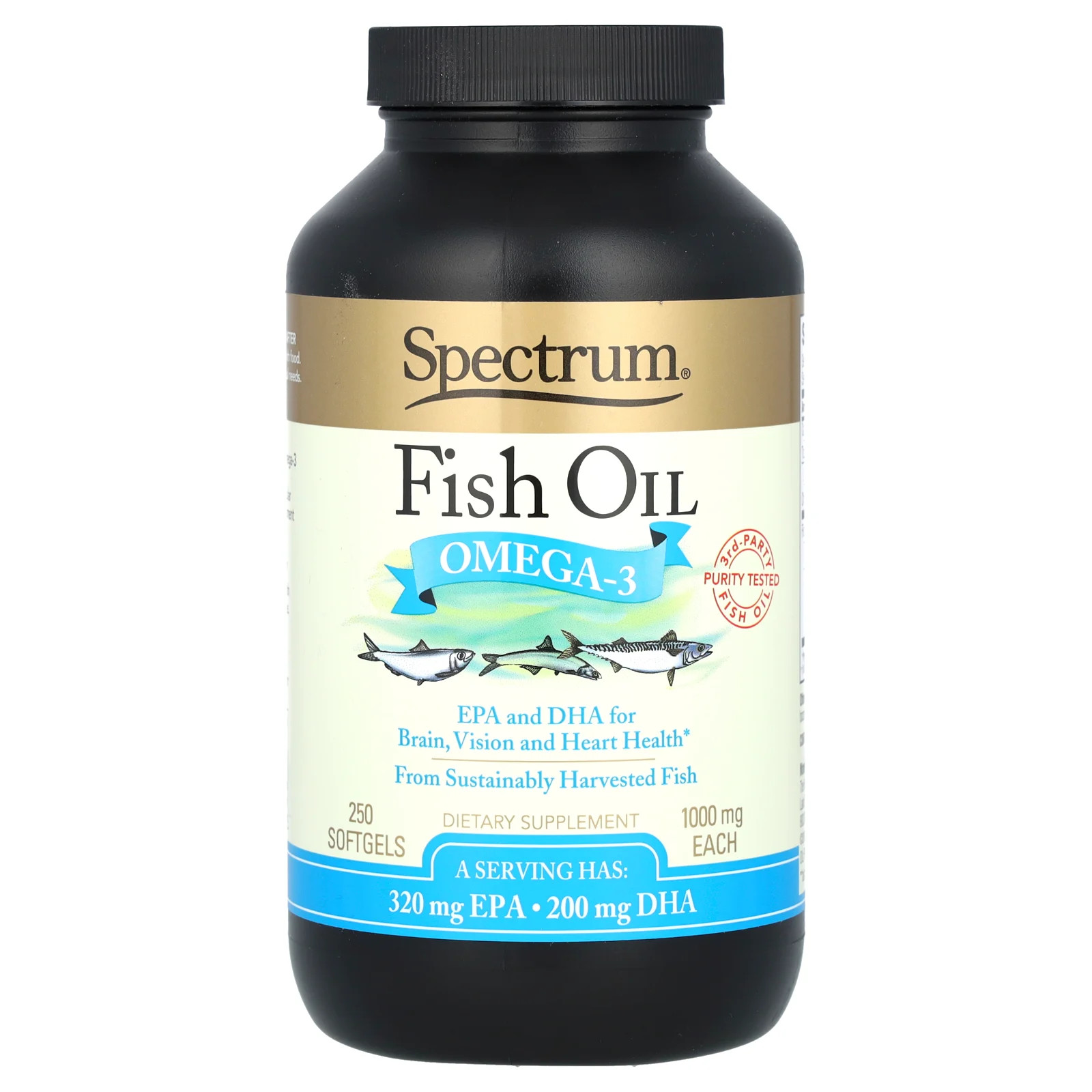 Spectrum Essentials Fish Oil Omega-3 1000 mg 250 Softgels Sustainably Sourced