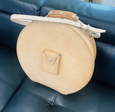 Tan Leather Hat Box with Handle and Shoulder Strap for Storage  Travel