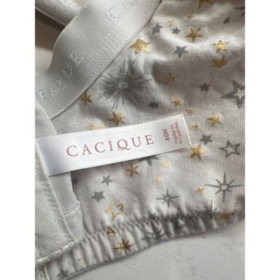 Cacique Boost Plunge Bra 40H White Celestial Gold Silver Star Print Underwire