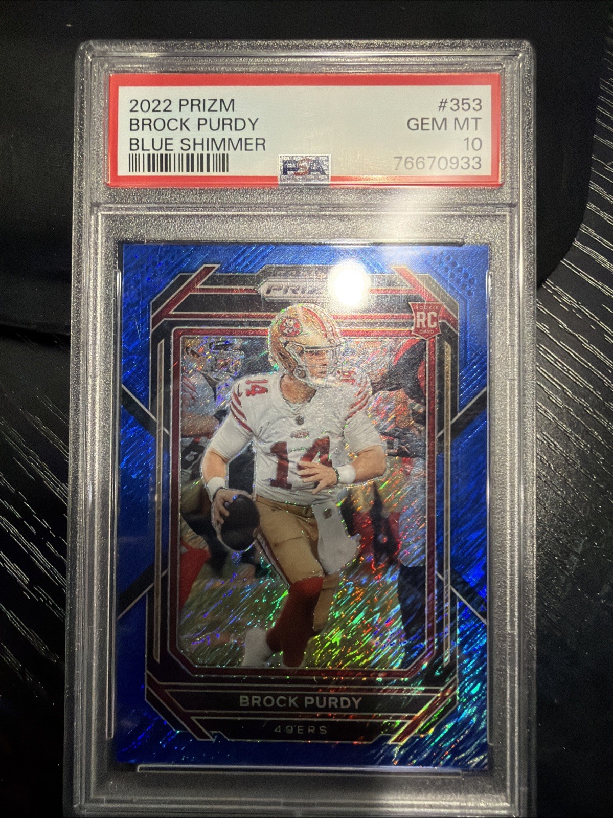2022 Panini Prizm Brock Purdy Blue Shimmer Prizm #353 /25 PSA 10 Rookie RC