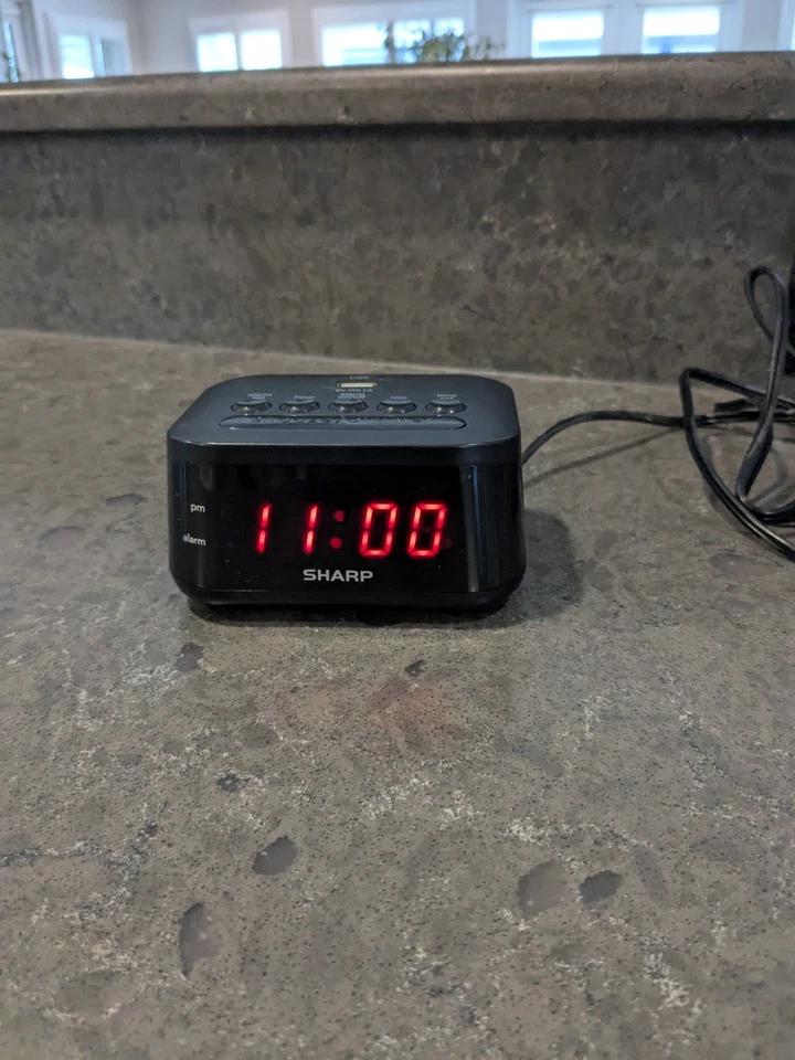 SHARP Digital Alarm Clock, Midnight Black, USB Charge Port, Red LED Display - Image 3 of 4