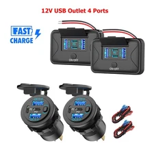 12V USB Outlet Socket Multi Ports Dual PD & QC3.0 Fast Car Charger for RV Marine
