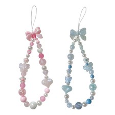 UUYYEO 2 Pcs Bow Flower Beaded Phone Charm Lanyard Heart Butterfly Bead Phone...