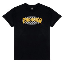 Thrasher Magazine CHECKERED OVAL LOGO Skateboard T Shirt BLACK