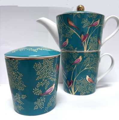 Sara Miller London by Portmeirion Teekanne und Becher Diffusor türkis 22 kt Gold Detail