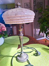 Tischlampe antik rosa Glas-/Opalglas-Schirm , Metallfu&szlig; Drehschalter Kabel