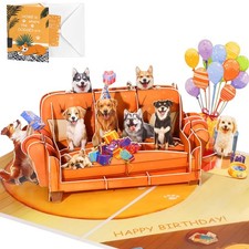 JMHACHY Pop up Birthday Card with Envelope & Blank Note, 5x7 inches, Sofa Dog