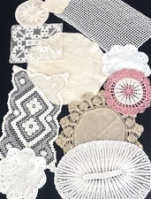 VTG '60s Doilies Crochet Lacey LOT of 11 Hand Embroidered Cutwork Scallops Doily