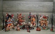 Vintage 18-Piece Lighted Porcelain Halloween Village Set - Haunted Houses