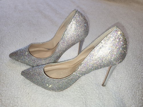 Steve Madden Jewel Altisha Pointed Toe Stiletto Wedding High Heel Silver Size 9  - Picture 2 of 5