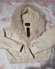 Pink Vanilla. Fur Hooded Cropped Utility Jacket     Size(M). Brand New With Tags