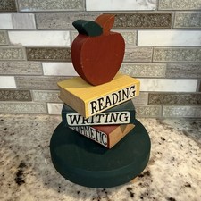Vintage Teacher Stack Of Book Apple Music Box Wooden, USA Made/Gift Idea Works