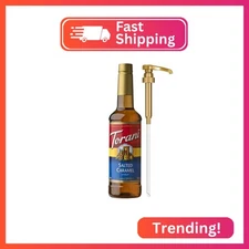 Torani Coffee Syrup, Salted Caramel Flavored Syrup for Drinks, Pump Included, 25