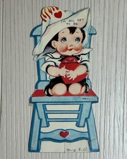 1930s Stand Up Die Cut Valentine Baby High Chair Card Made in USA