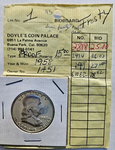 1958-P Proof Franklin Half Dollar, 90% Silver