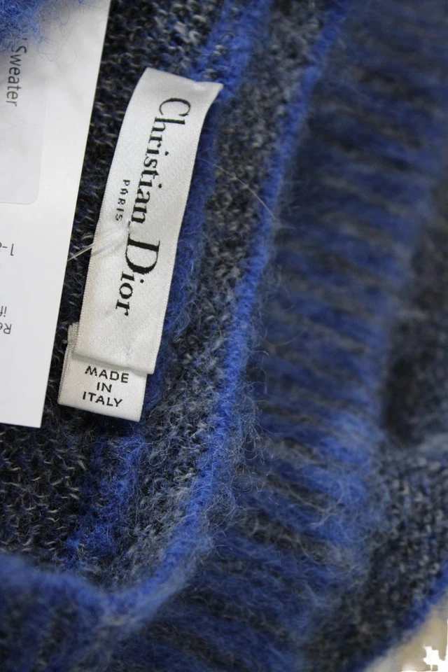 Suéter Christian Dior para mujer con estampado a cuadros de alpaca cuello redondo azul talla 10 Foto 4 de 4