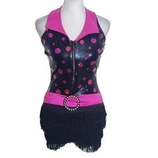 Retro Solo Black and Pink Polka Dot Dance Costume Adult Small