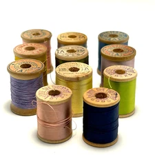 Vintage Silk Thread on Wooden Spools Lot of 11