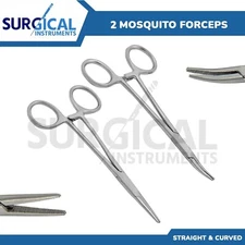 2 Pcs Fishing Set 5" Straight + Curved Hemostat Forceps Locking Clamps German Gr