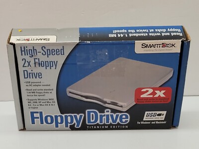 SmartDisk High Speed 2x External Floppy Drive Titanium Edition USB Open Box 