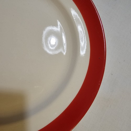Vtg Universal Camwood Ivory Empress Set of 5 Dinner Plates Red Rim Band 2 Sizes - Picture 16 of 18