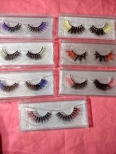 Eyelashes-1-pair  fluffy colorful false eyel...