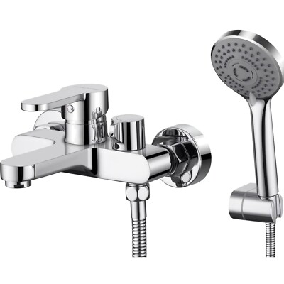 Elegante Badewannenarmatur mit Handbrause und verstellbarer Wandhalterung, Chrom